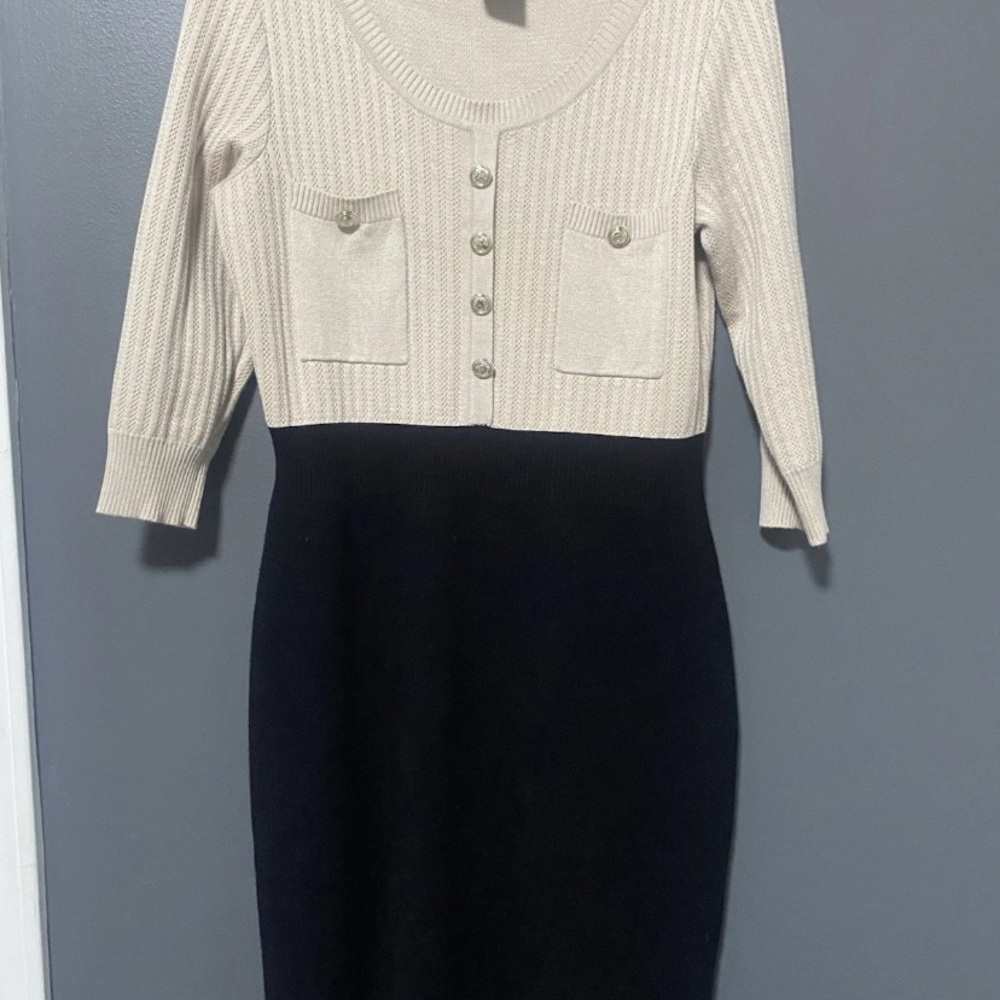 Taylor Cream and Black Midi Dress